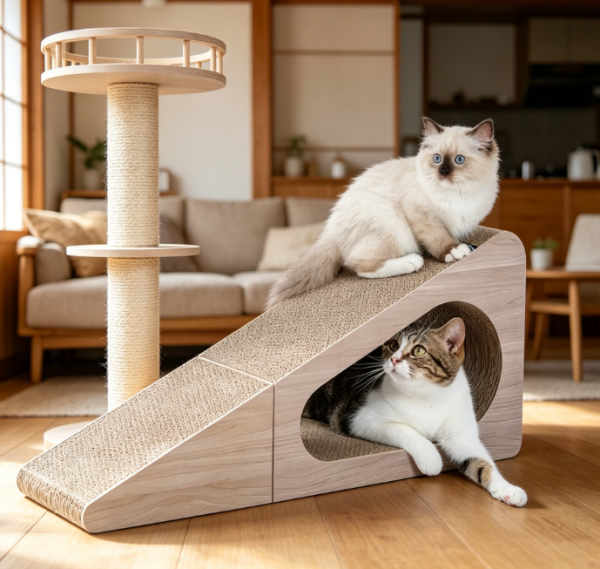 Triangular Cat Scratcher: Tunnel, Scratching Surface, & Interactive Ball