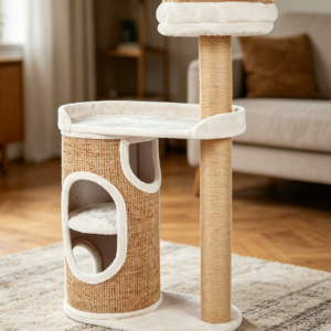Classic Two-Tier Cat Tree: Home Leisure Tower for Cats featuring Sisal Scratching Posts, Plush Platforms, and a Removable, Washable Resting Bed