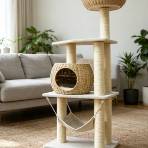 Minimalist Solid Wood Cat Tree Basic Indoor Cat Play Furniture: Standard-Equipped with Sisal Scratching Post and Suspended Hammock